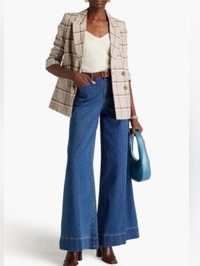 NWT Veronica Beard Haizley Extra Wide Leg Jeans High Waisted Bright Blue Size 26